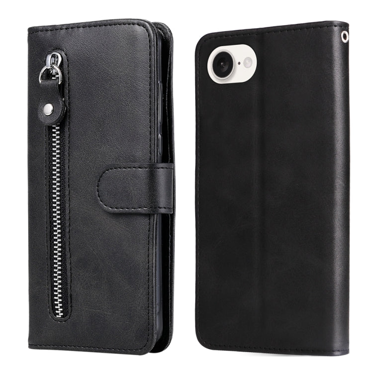 For iPhone 16e Fashion Calf Texture Zipper Leather Phone Case(Black) - iPhone 16e Cases by PMC TechLife | Online Shopping South Africa | PMC TechLife | Buy Now Pay Later Mobicred