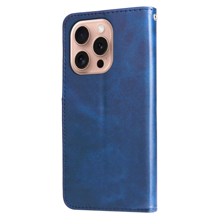 For iPhone 16 Pro Fashion Calf Texture Zipper Leather Phone Case(Blue) - iPhone 16 Pro Cases by PMC TechLife | Online Shopping South Africa | PMC TechLife | Buy Now Pay Later Mobicred
