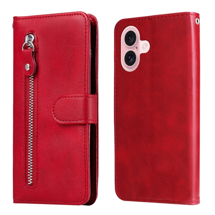 For iPhone 16 Fashion Calf Texture Zipper Leather Phone Case(Red) - iPhone 16 Cases by PMC TechLife | Online Shopping South Africa | PMC TechLife | Buy Now Pay Later Mobicred