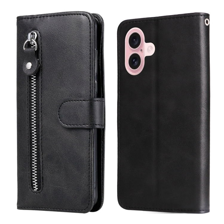 For iPhone 16 Fashion Calf Texture Zipper Leather Phone Case(Black) - iPhone 16 Cases by PMC TechLife | Online Shopping South Africa | PMC TechLife | Buy Now Pay Later Mobicred