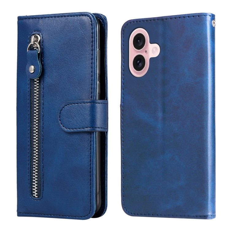 For iPhone 16 Fashion Calf Texture Zipper Leather Phone Case(Blue) - iPhone 16 Cases by PMC TechLife | Online Shopping South Africa | PMC TechLife | Buy Now Pay Later Mobicred