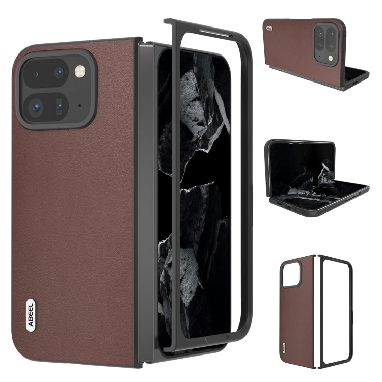 For Google Pixel 9 Pro Fold ABEEL Genuine Leather Xiaoya Series Phone Case(Coffee) - Google Cases by PMC TechLife | Online Shopping South Africa | PMC TechLife | Buy Now Pay Later Mobicred