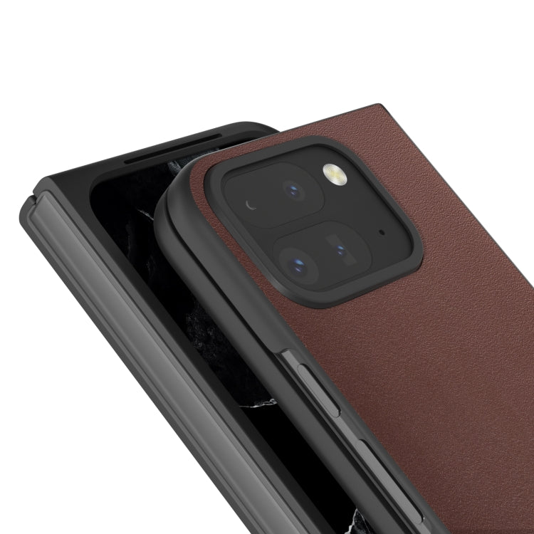 For Google Pixel 9 Pro Fold ABEEL Genuine Leather Xiaoya Series Phone Case(Coffee) - Google Cases by PMC TechLife | Online Shopping South Africa | PMC TechLife | Buy Now Pay Later Mobicred