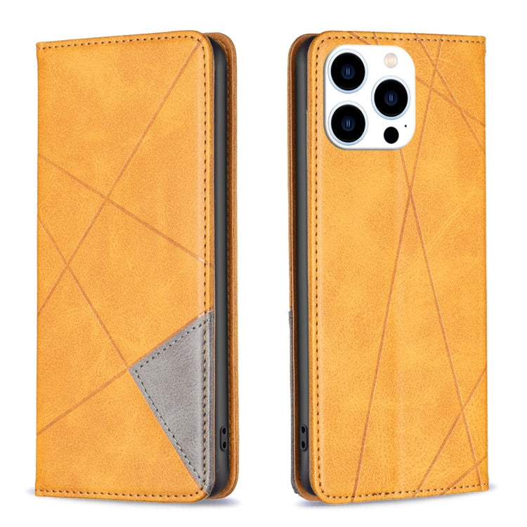 For iPhone 16 Pro Max Rhombus Texture Magnetic Leather Phone Case(Yellow) - iPhone 16 Pro Max Cases by PMC TechLife | Online Shopping South Africa | PMC TechLife | Buy Now Pay Later Mobicred