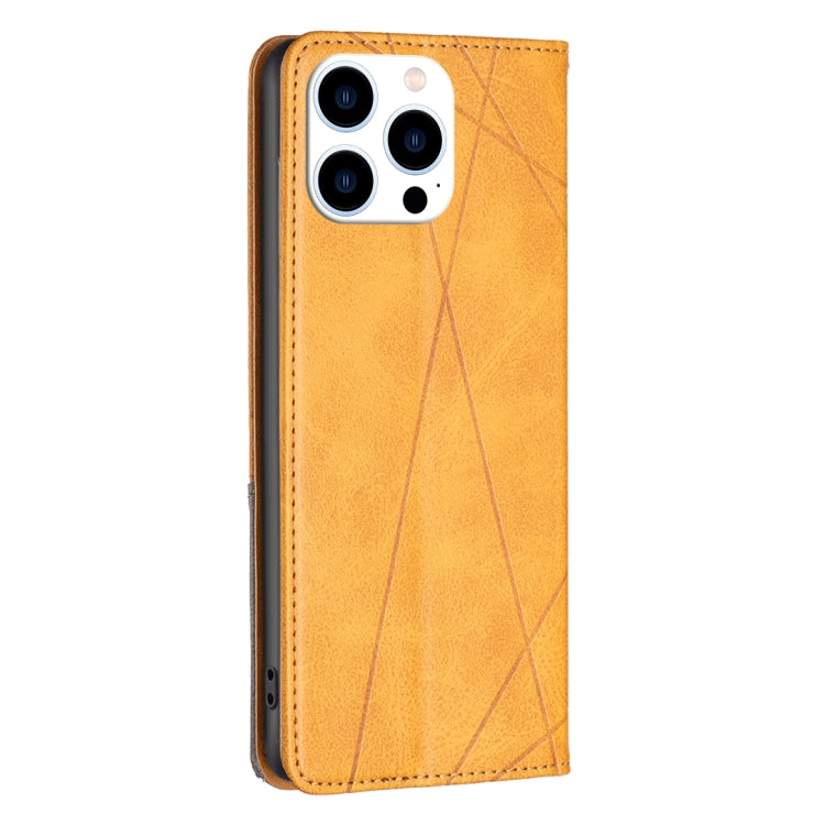 For iPhone 16 Pro Max Rhombus Texture Magnetic Leather Phone Case(Yellow) - iPhone 16 Pro Max Cases by PMC TechLife | Online Shopping South Africa | PMC TechLife | Buy Now Pay Later Mobicred