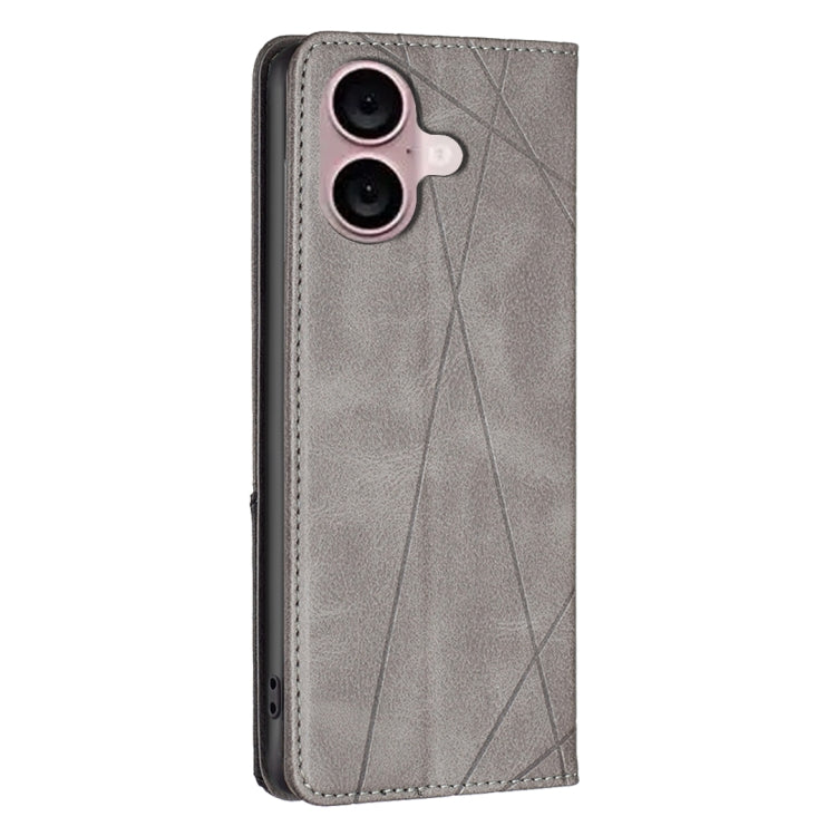 For iPhone 16 Plus Rhombus Texture Magnetic Leather Phone Case(Grey) - iPhone 16 Plus Cases by PMC TechLife | Online Shopping South Africa | PMC TechLife | Buy Now Pay Later Mobicred