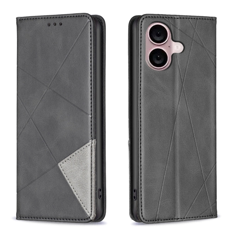For iPhone 16 Plus Rhombus Texture Magnetic Leather Phone Case(Black) - iPhone 16 Plus Cases by PMC TechLife | Online Shopping South Africa | PMC TechLife | Buy Now Pay Later Mobicred