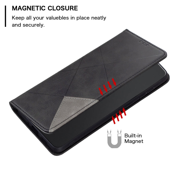 For iPhone 16 Plus Rhombus Texture Magnetic Leather Phone Case(Black) - iPhone 16 Plus Cases by PMC TechLife | Online Shopping South Africa | PMC TechLife | Buy Now Pay Later Mobicred