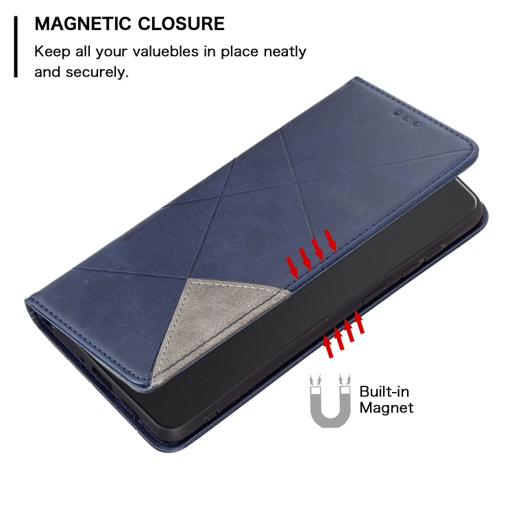 For iPhone 16 Plus Rhombus Texture Magnetic Leather Phone Case(Blue) - iPhone 16 Plus Cases by PMC TechLife | Online Shopping South Africa | PMC TechLife | Buy Now Pay Later Mobicred