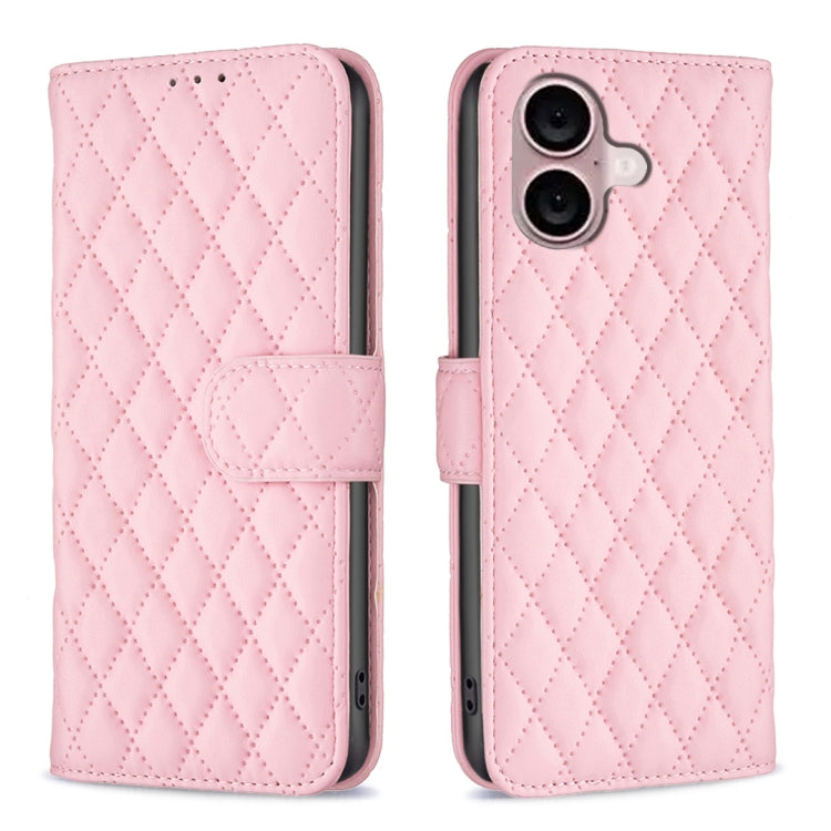 For iPhone 16 Diamond Lattice Wallet Flip Leather Phone Case(Pink) - iPhone 16 Cases by PMC TechLife | Online Shopping South Africa | PMC TechLife | Buy Now Pay Later Mobicred