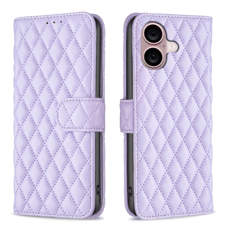 For iPhone 16 Diamond Lattice Wallet Flip Leather Phone Case(Purple) - iPhone 16 Cases by PMC TechLife | Online Shopping South Africa | PMC TechLife | Buy Now Pay Later Mobicred
