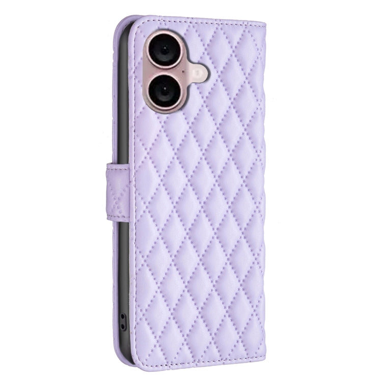 For iPhone 16 Diamond Lattice Wallet Flip Leather Phone Case(Purple) - iPhone 16 Cases by PMC TechLife | Online Shopping South Africa | PMC TechLife | Buy Now Pay Later Mobicred