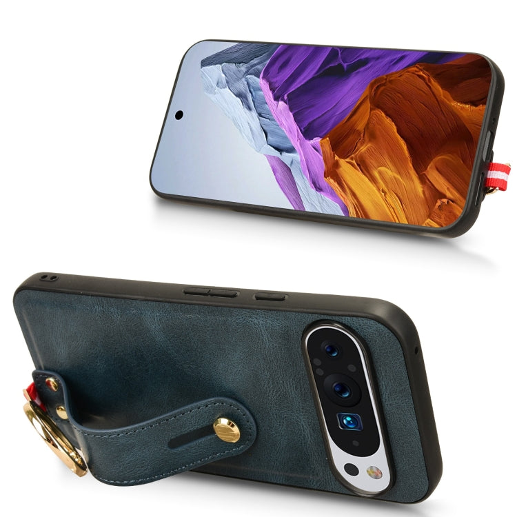 For Google Pixel 9 Pro Wristband Leather Back Phone Case(Blue) - Google Cases by PMC TechLife | Online Shopping South Africa | PMC TechLife | Buy Now Pay Later Mobicred