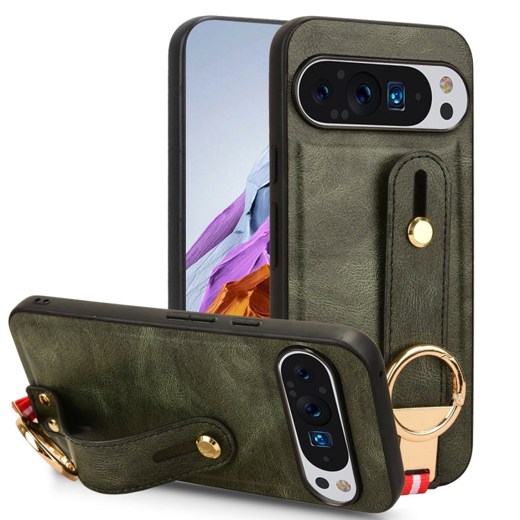 For Google Pixel 9 Pro Wristband Leather Back Phone Case(Green) - Google Cases by PMC TechLife | Online Shopping South Africa | PMC TechLife | Buy Now Pay Later Mobicred