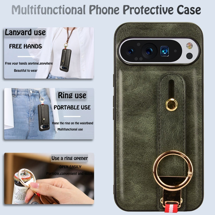 For Google Pixel 9 Pro Wristband Leather Back Phone Case(Green) - Google Cases by PMC TechLife | Online Shopping South Africa | PMC TechLife | Buy Now Pay Later Mobicred