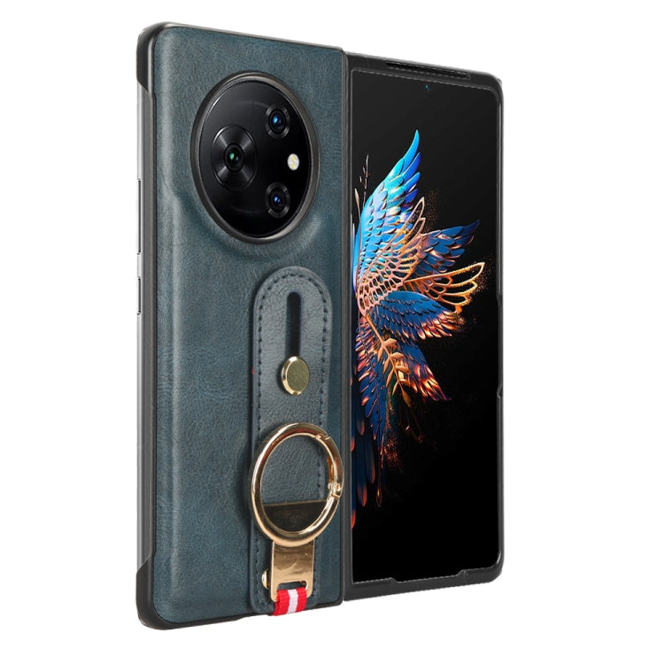 For Tecno Phantom V Fold Wristband Leather Back Phone Case(Blue) - free shipping - PMC TechLife - Order now!