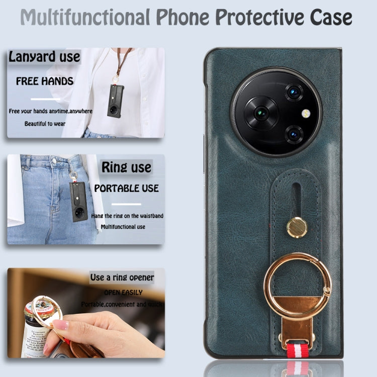 For Tecno Phantom V Fold Wristband Leather Back Phone Case(Blue) - free shipping - PMC TechLife - Order now!