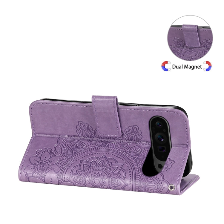 For Google Pixel 9 Pro 7-petal Flowers Embossing Leather Phone Case(Light Purple) - Google Cases by PMC TechLife | Online Shopping South Africa | PMC TechLife | Buy Now Pay Later Mobicred