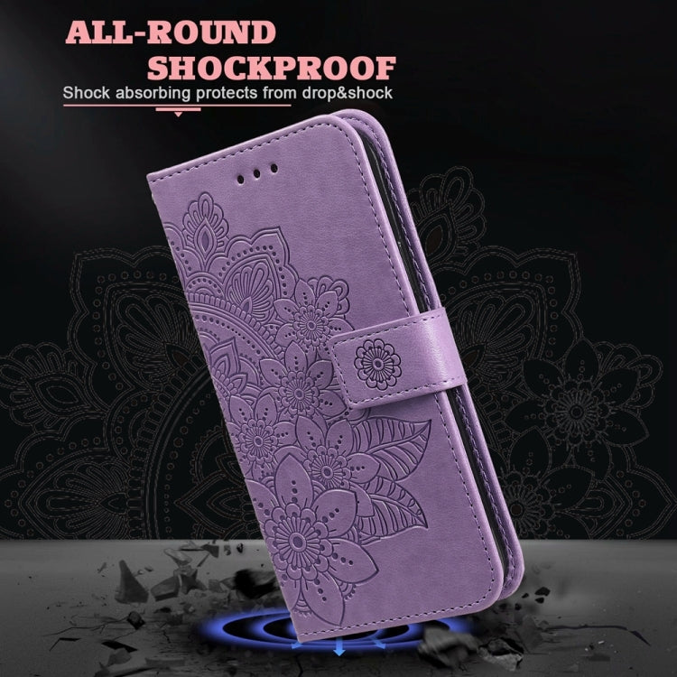 For Google Pixel 9 7-petal Flowers Embossing Leather Phone Case(Light Purple) - Google Cases by PMC TechLife | Online Shopping South Africa | PMC TechLife | Buy Now Pay Later Mobicred