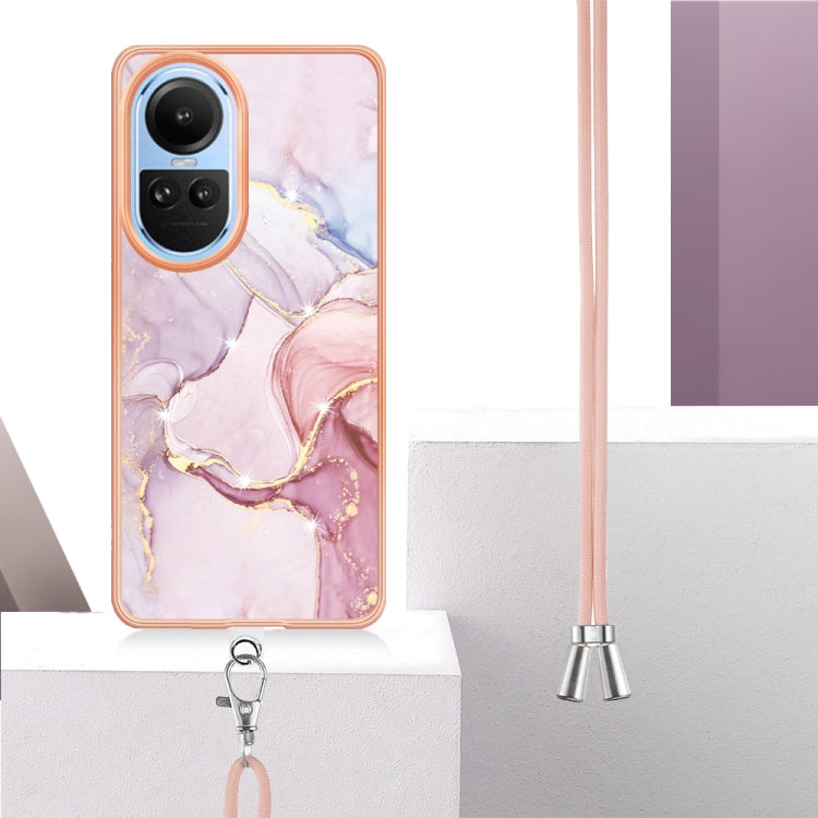 For OPPO Reno10 5G Global Electroplating Marble Dual-side IMD Phone Case with Lanyard(Rose Gold 005) - OPPO Cases by PMC TechLife | Online Shopping South Africa | PMC TechLife