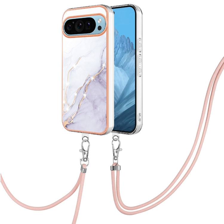 For Google Pixel 9 Pro XL Electroplating Marble Dual-side IMD Phone Case with Lanyard(White 006) - Google Cases by PMC TechLife | Online Shopping South Africa | PMC TechLife | Buy Now Pay Later Mobicred