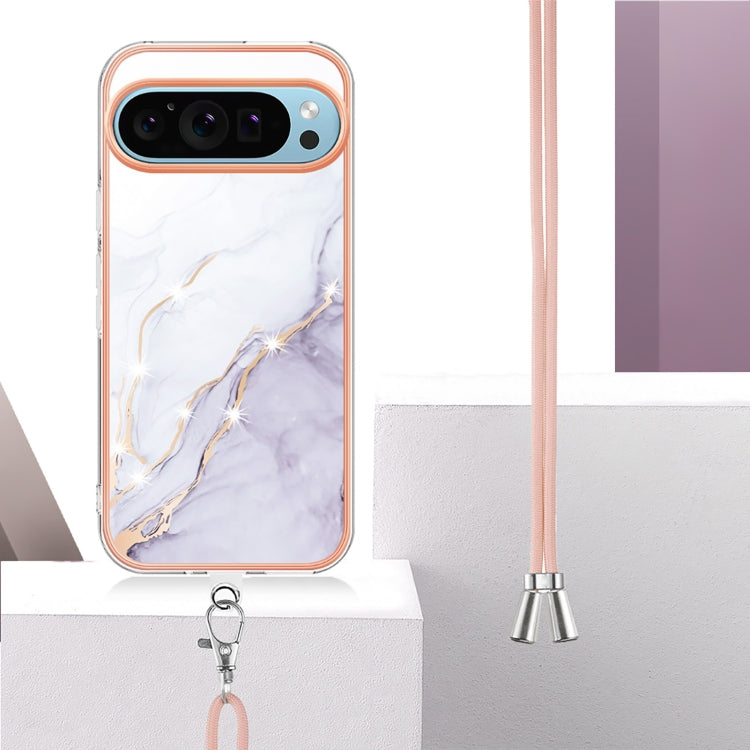 For Google Pixel 9 Pro XL Electroplating Marble Dual-side IMD Phone Case with Lanyard(White 006) - Google Cases by PMC TechLife | Online Shopping South Africa | PMC TechLife | Buy Now Pay Later Mobicred