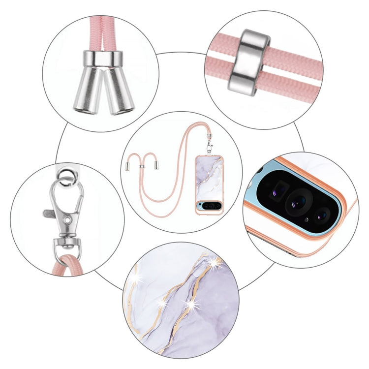 For Google Pixel 9 Pro XL Electroplating Marble Dual-side IMD Phone Case with Lanyard(White 006) - Google Cases by PMC TechLife | Online Shopping South Africa | PMC TechLife | Buy Now Pay Later Mobicred