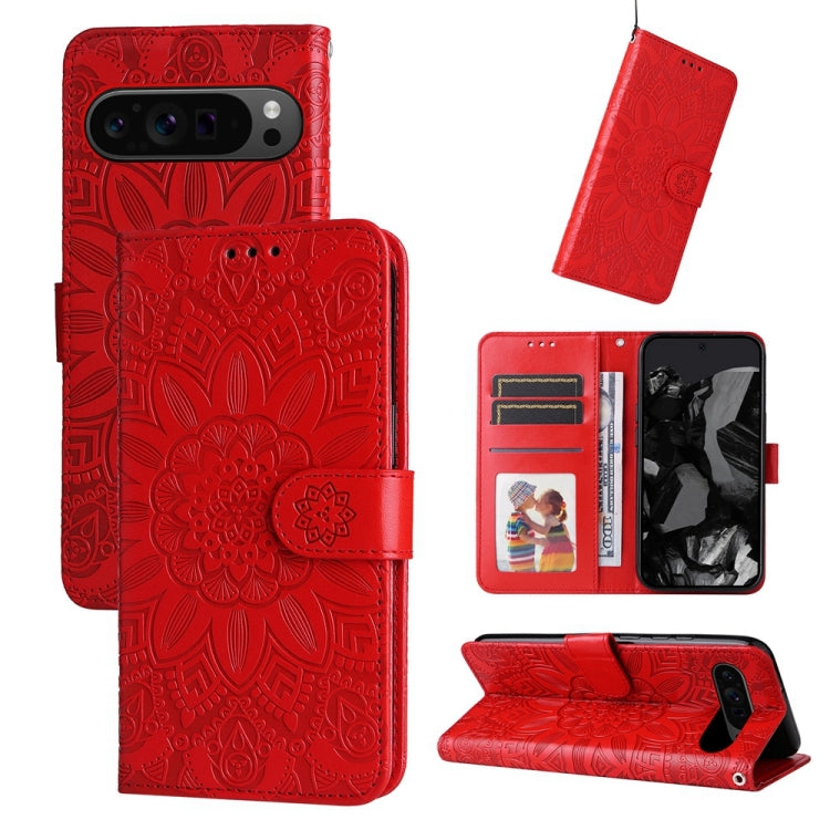 For Google Pixel 9 Pro Embossed Sunflower Leather Phone Case(Red) - Google Cases by PMC TechLife | Online Shopping South Africa | PMC TechLife | Buy Now Pay Later Mobicred