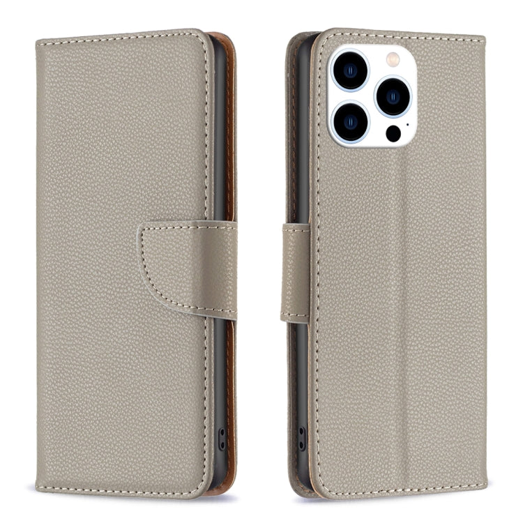 For iPhone 16 Pro Max Litchi Texture Pure Color Flip Leather Phone Case(Grey) - iPhone 16 Pro Max Cases by PMC TechLife | Online Shopping South Africa | PMC TechLife | Buy Now Pay Later Mobicred