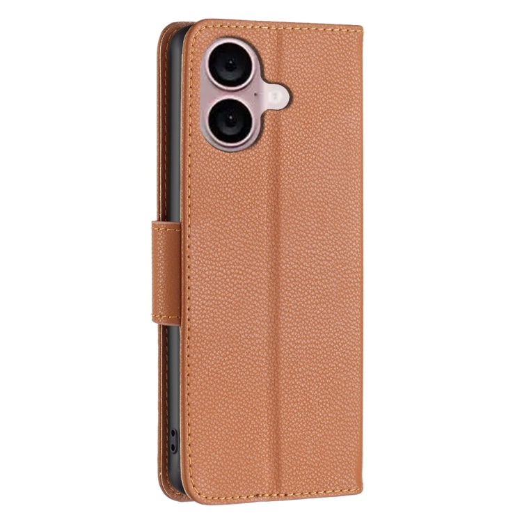 For iPhone 16 Plus Litchi Texture Pure Color Flip Leather Phone Case(Brown) - iPhone 16 Plus Cases by PMC TechLife | Online Shopping South Africa | PMC TechLife | Buy Now Pay Later Mobicred