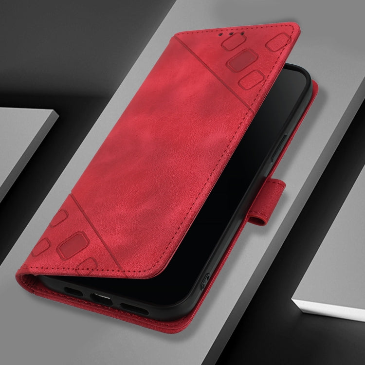 For iPhone 16e Skin-feel Embossed Leather Phone Case(Red) - iPhone 16e Cases by PMC TechLife | Online Shopping South Africa | PMC TechLife | Buy Now Pay Later Mobicred
