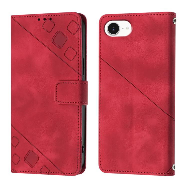 For iPhone 16e Skin-feel Embossed Leather Phone Case(Red) - iPhone 16e Cases by PMC TechLife | Online Shopping South Africa | PMC TechLife | Buy Now Pay Later Mobicred