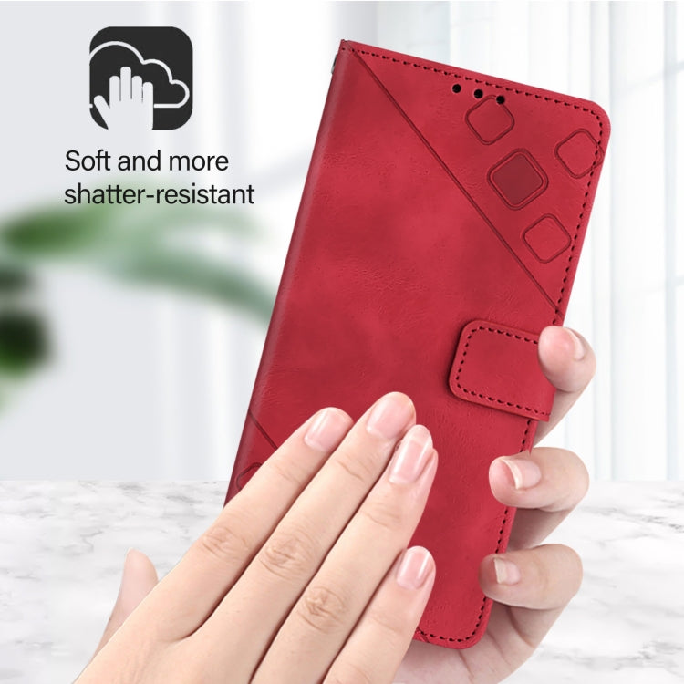 For iPhone 16e Skin-feel Embossed Leather Phone Case(Red) - iPhone 16e Cases by PMC TechLife | Online Shopping South Africa | PMC TechLife | Buy Now Pay Later Mobicred