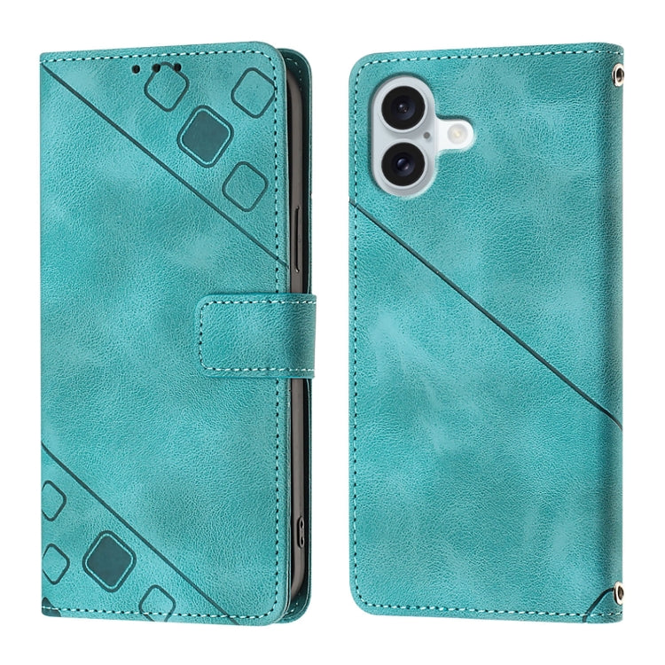 For iPhone 16 Plus Skin-feel Embossed Leather Phone Case(Green) - iPhone 16 Plus Cases by PMC TechLife | Online Shopping South Africa | PMC TechLife | Buy Now Pay Later Mobicred