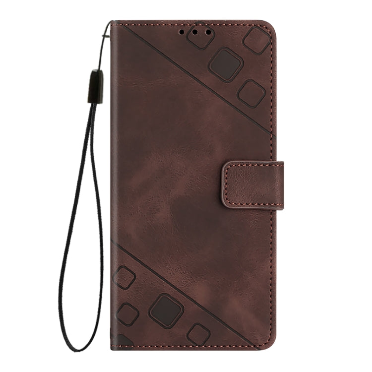 For iPhone 16 Skin-feel Embossed Leather Phone Case(Brown) - iPhone 16 Cases by PMC TechLife | Online Shopping South Africa | PMC TechLife | Buy Now Pay Later Mobicred