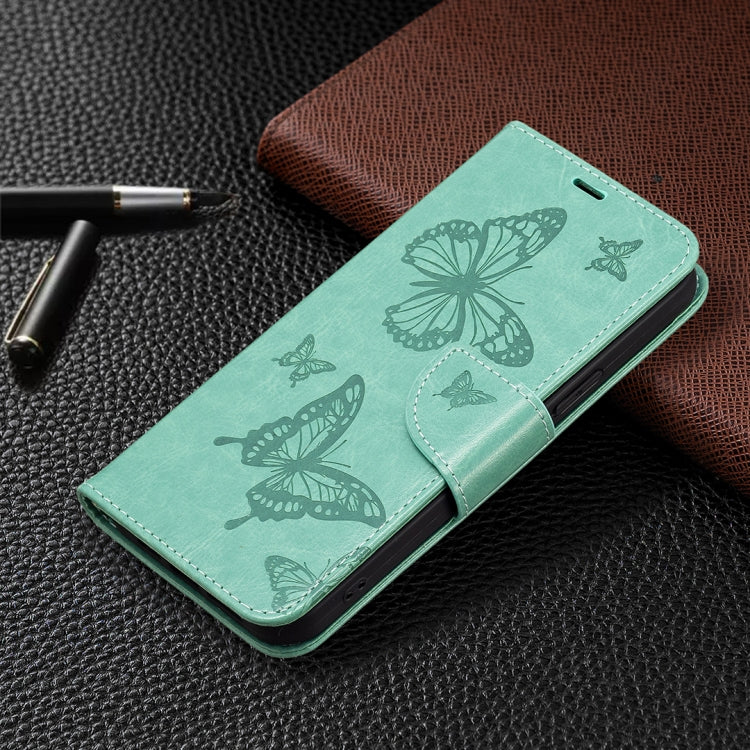 For iPhone 16 Embossing Two Butterflies Pattern Leather Phone Case(Green) - iPhone 16 Cases by PMC TechLife | Online Shopping South Africa | PMC TechLife | Buy Now Pay Later Mobicred