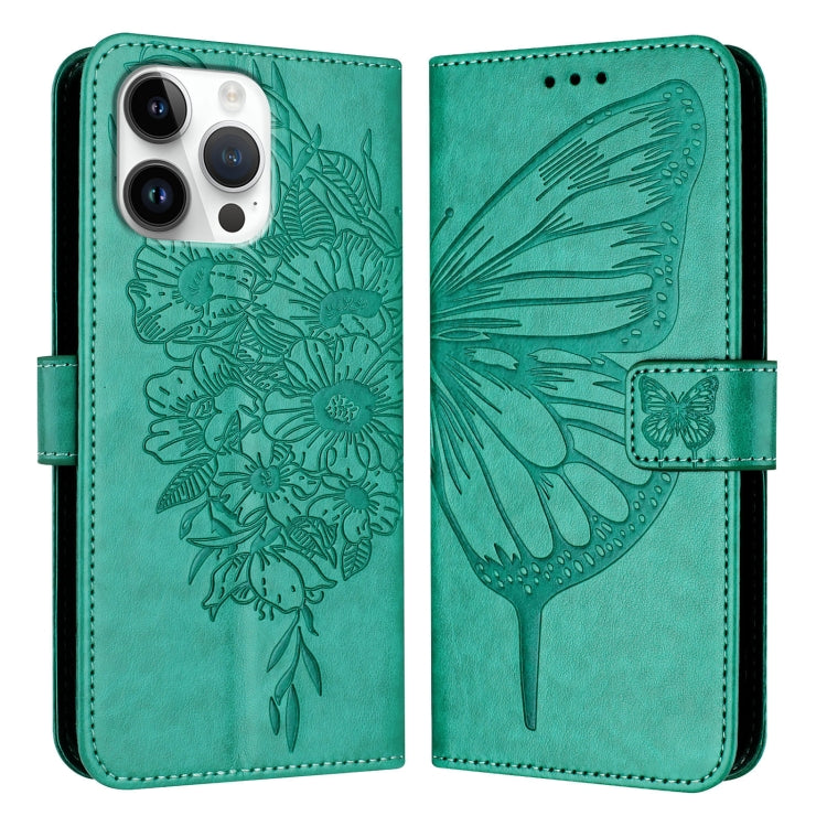 For iPhone 16 Pro Max Embossed Butterfly Leather Phone Case(Green) - iPhone 16 Pro Max Cases by PMC TechLife | Online Shopping South Africa | PMC TechLife | Buy Now Pay Later Mobicred