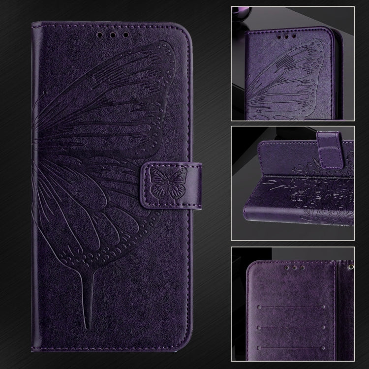 For iPhone 16 Pro Embossed Butterfly Leather Phone Case(Dark Purple) - iPhone 16 Pro Cases by PMC TechLife | Online Shopping South Africa | PMC TechLife | Buy Now Pay Later Mobicred