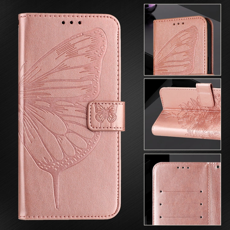 For iPhone 16 Pro Embossed Butterfly Leather Phone Case(Rose Gold) - iPhone 16 Pro Cases by PMC TechLife | Online Shopping South Africa | PMC TechLife | Buy Now Pay Later Mobicred