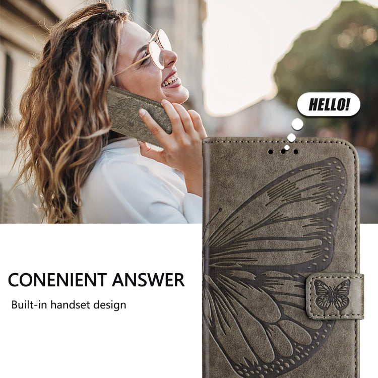 For iPhone 16 Pro Embossed Butterfly Leather Phone Case(Grey) - iPhone 16 Pro Cases by PMC TechLife | Online Shopping South Africa | PMC TechLife | Buy Now Pay Later Mobicred