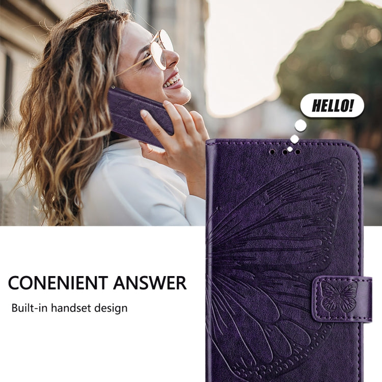 For iPhone 16 Plus Embossed Butterfly Leather Phone Case(Dark Purple) - iPhone 16 Plus Cases by PMC TechLife | Online Shopping South Africa | PMC TechLife | Buy Now Pay Later Mobicred