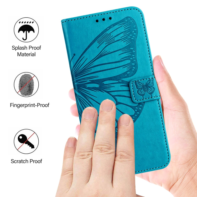 For iPhone 16 Plus Embossed Butterfly Leather Phone Case(Blue) - iPhone 16 Plus Cases by PMC TechLife | Online Shopping South Africa | PMC TechLife | Buy Now Pay Later Mobicred