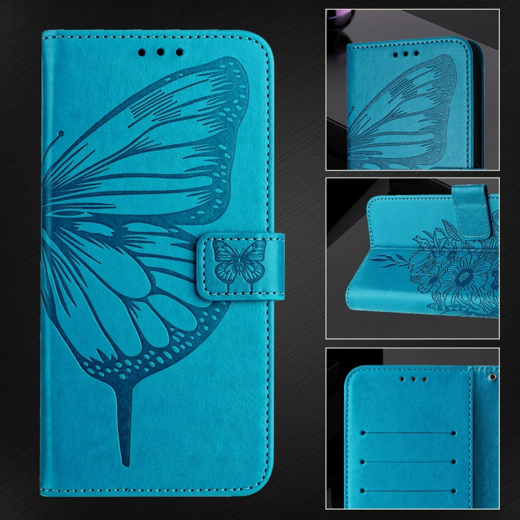For iPhone 16 Plus Embossed Butterfly Leather Phone Case(Blue) - iPhone 16 Plus Cases by PMC TechLife | Online Shopping South Africa | PMC TechLife | Buy Now Pay Later Mobicred