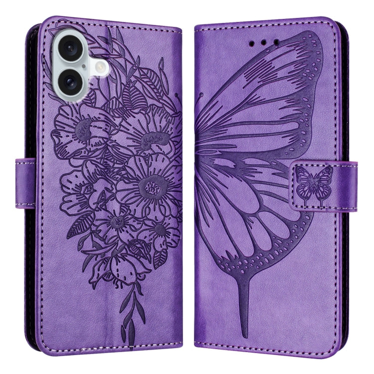 For iPhone 16 Plus Embossed Butterfly Leather Phone Case(Light Purple) - iPhone 16 Plus Cases by PMC TechLife | Online Shopping South Africa | PMC TechLife | Buy Now Pay Later Mobicred