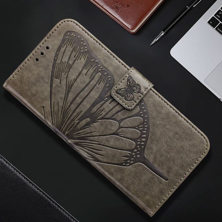 For iPhone 16 Plus Embossed Butterfly Leather Phone Case(Grey) - iPhone 16 Plus Cases by PMC TechLife | Online Shopping South Africa | PMC TechLife | Buy Now Pay Later Mobicred