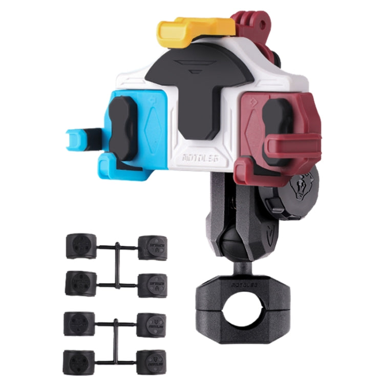 MOTOSLG Crab Motorcycle Phone Clamp Bracket O-Type Rear Mirror Mount with Anti-theft Lock(Blue White Red) - Holder by MOTOLSG | Online Shopping South Africa | PMC TechLife | Buy Now Pay Later Mobicred