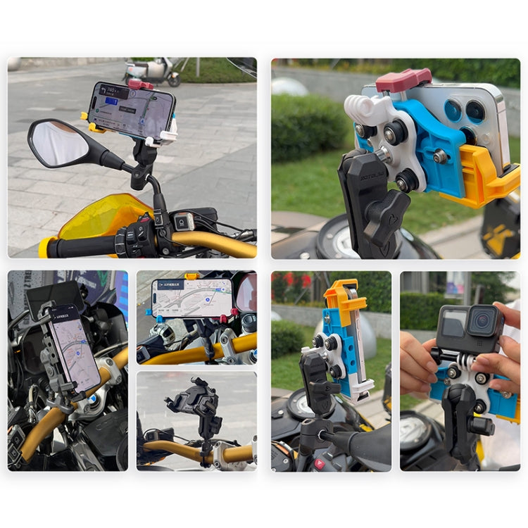 MOTOSLG Crab Motorcycle Phone Clamp Bracket O-Type Rear Mirror Mount with Anti-theft Lock(Yellow Blue White) - free shipping - PMC TechLife - Order now!