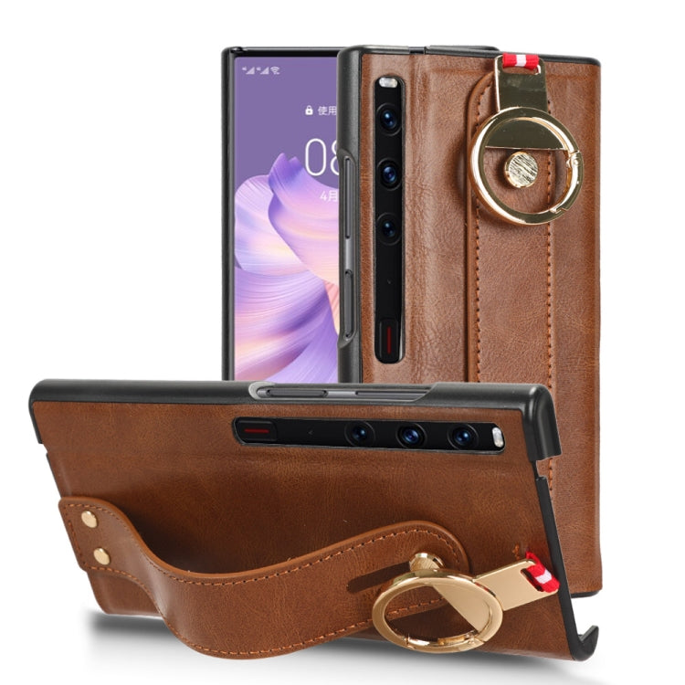 For Huawei Mate Xs 2 Wristband Leather Back Phone Case(Brown) - Huawei Cases by PMC TechLife | Online Shopping South Africa | PMC TechLife
