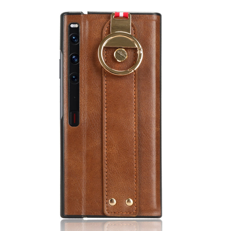 For Huawei Mate Xs 2 Wristband Leather Back Phone Case(Brown) - Huawei Cases by PMC TechLife | Online Shopping South Africa | PMC TechLife