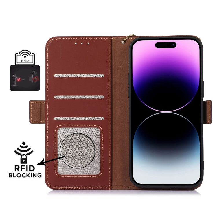 For OnePlus Ace 2 Pro Genuine Leather Magnetic RFID Leather Phone Case(Coffee) - OnePlus Cases by PMC TechLife | Online Shopping South Africa | PMC TechLife | Buy Now Pay Later Mobicred